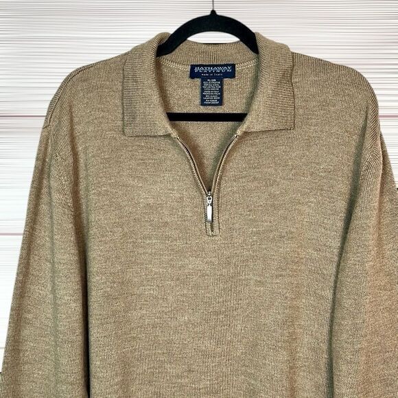 Hathaway Platinum Mens XL 1/4 Zip Merino Wool Sweater Tan Italy Excellent - Picture 4 of 8